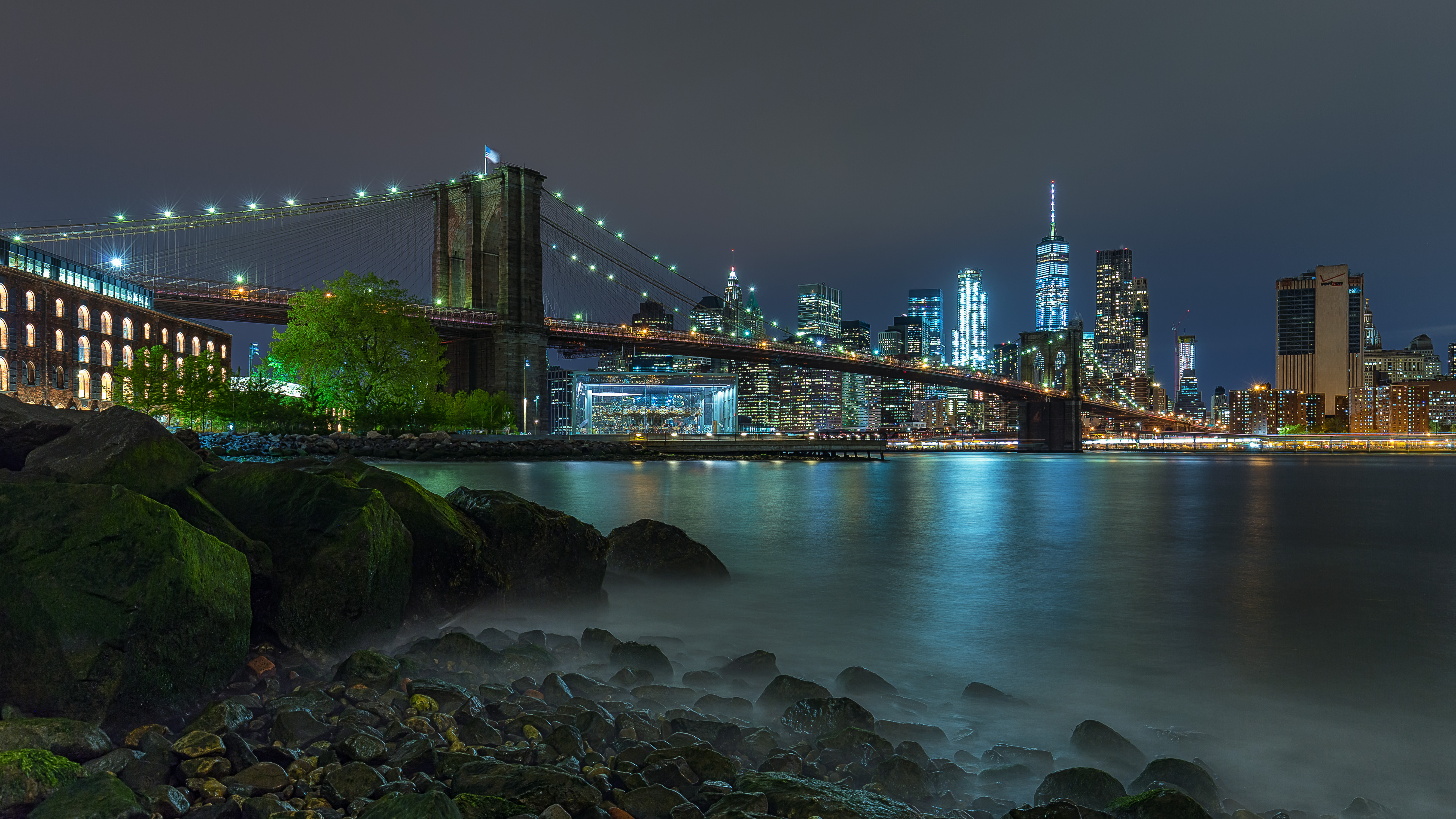 Обои Бруклинский мост Нью-Йорк Бруклин и Манхэттен на рабочий стол