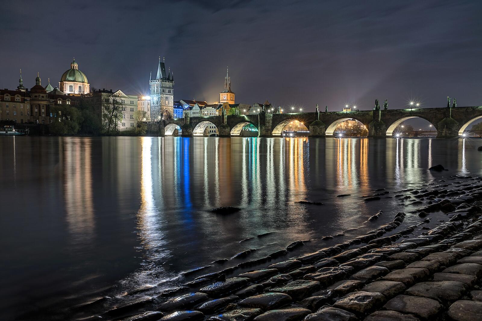 Обои мосты ночь Прага на рабочий стол