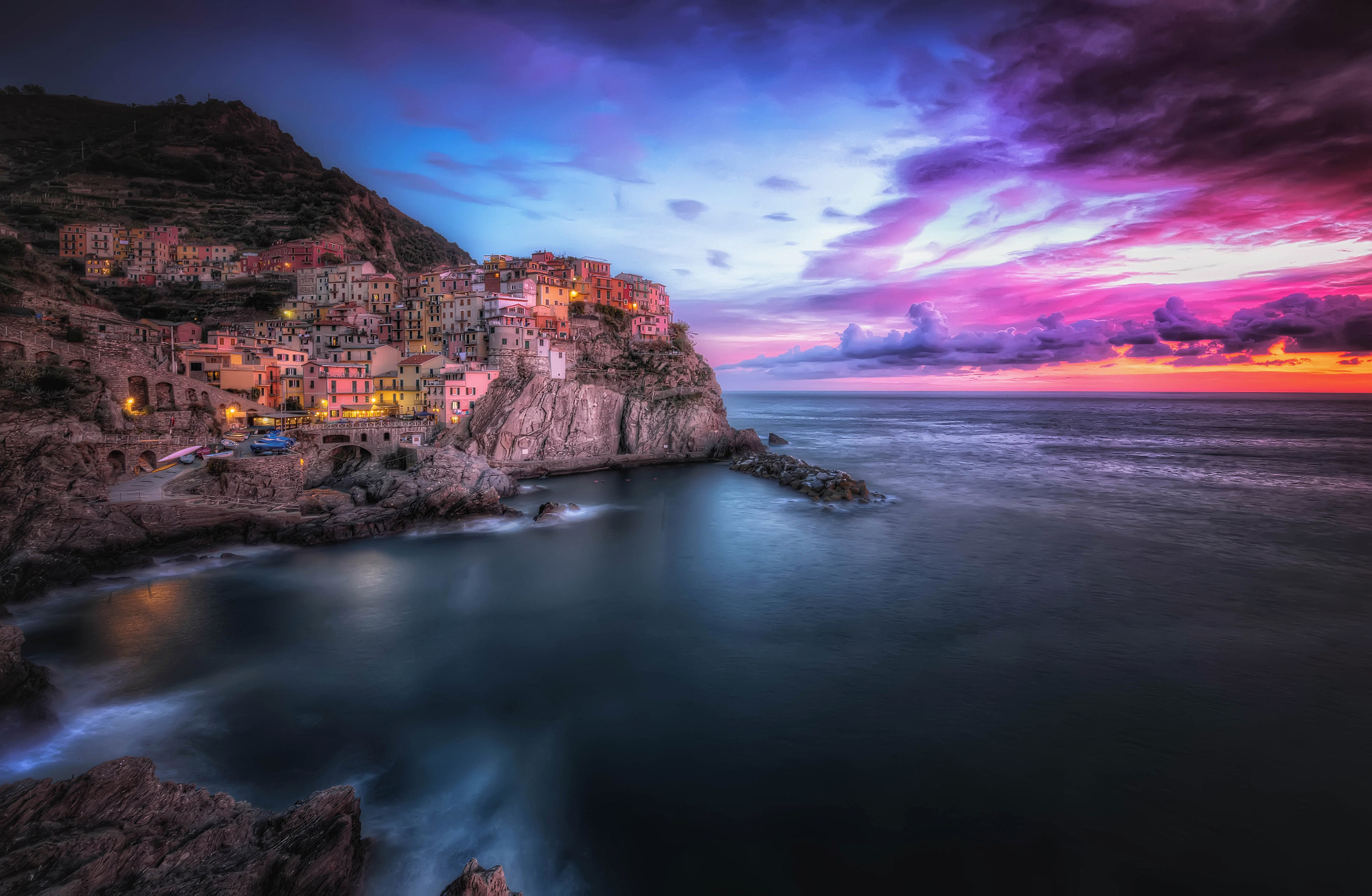 Обои Cinque Terre закат Italy на рабочий стол