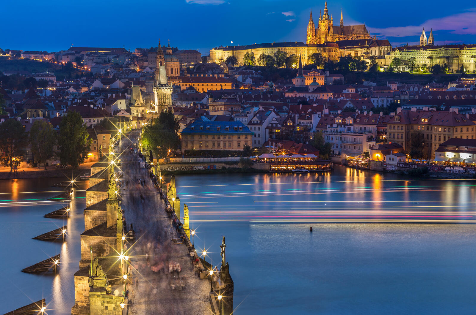 Wallpapers Vltava River night cities Czech Republic on the desktop