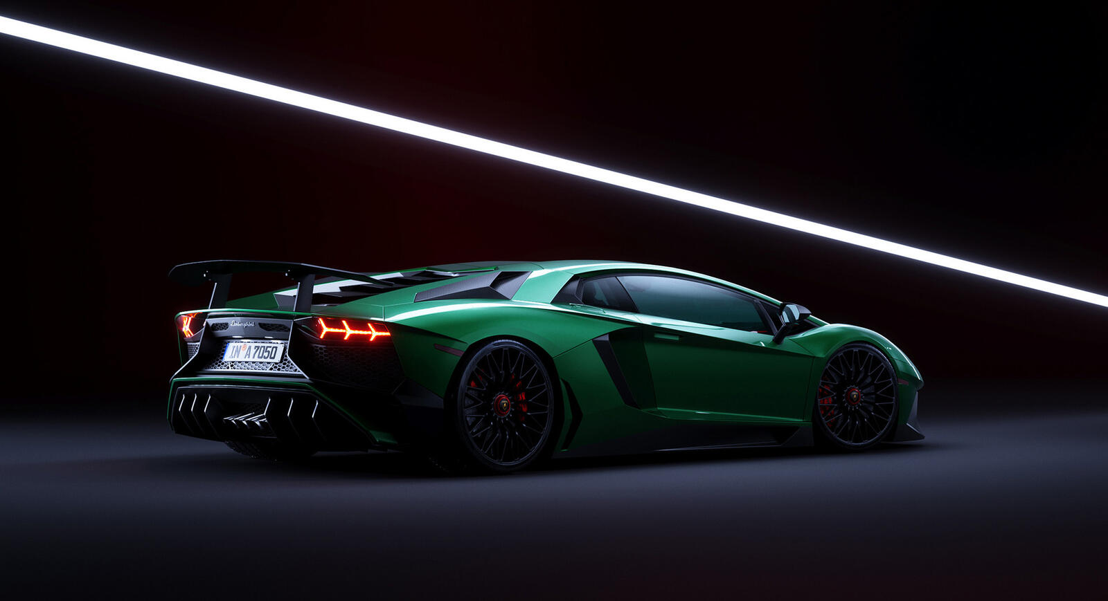 Wallpapers Lamborghini view from behind green car on the desktop