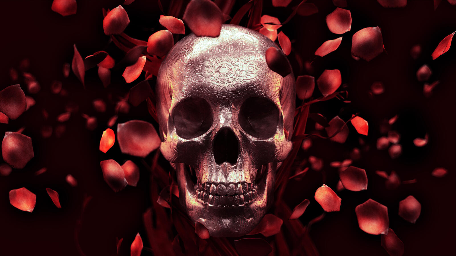 Free photo Skull and rose petals
