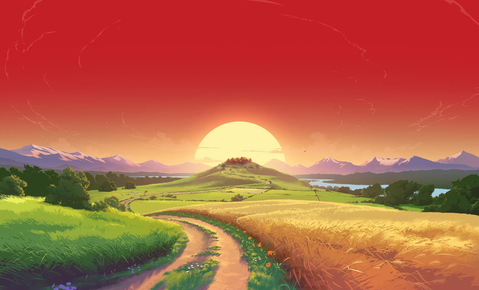Wallpapers sunrise field illustration on the desktop