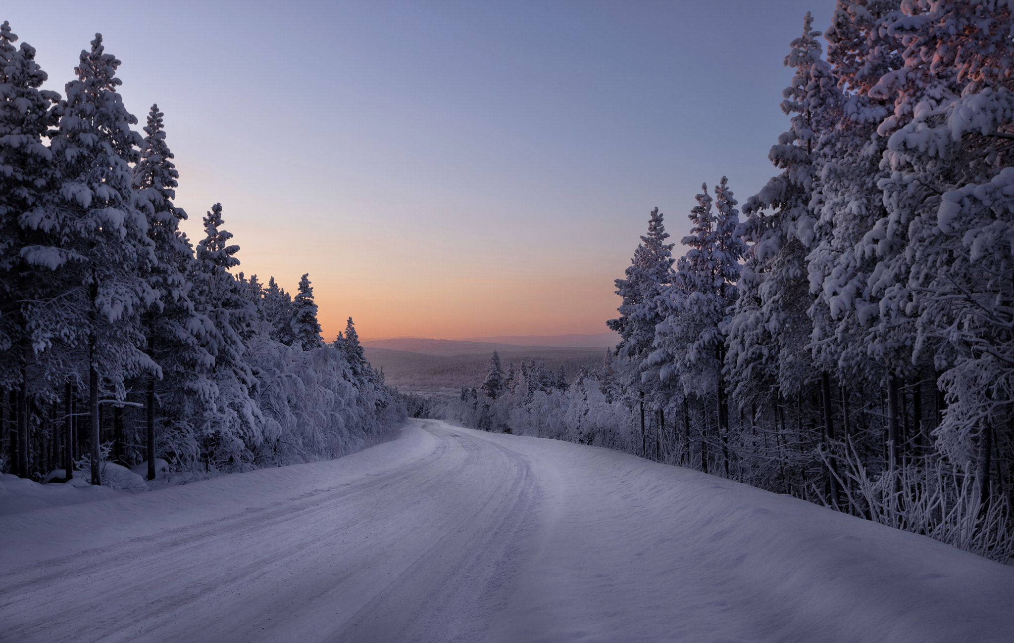 Зимний лес шоссе