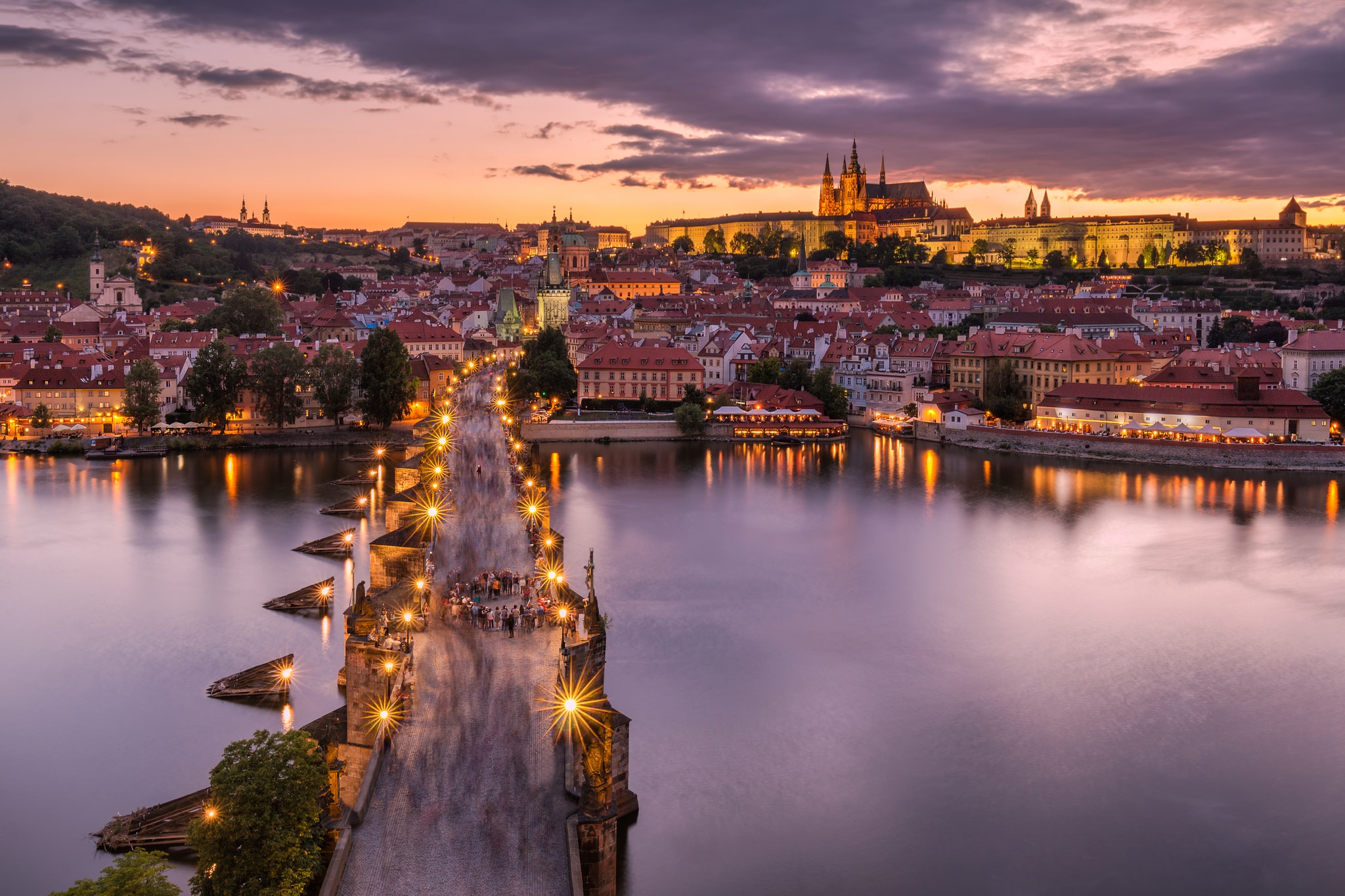 Wallpapers houses twilight Prague castle on the desktop