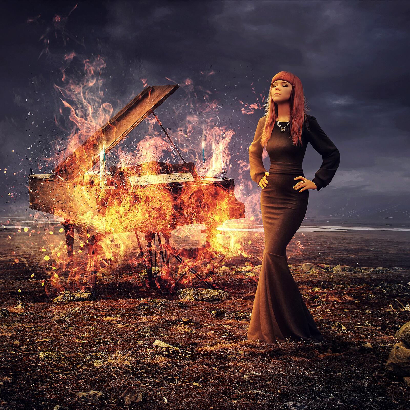 Wallpapers the girl a burning piano fantasy on the desktop