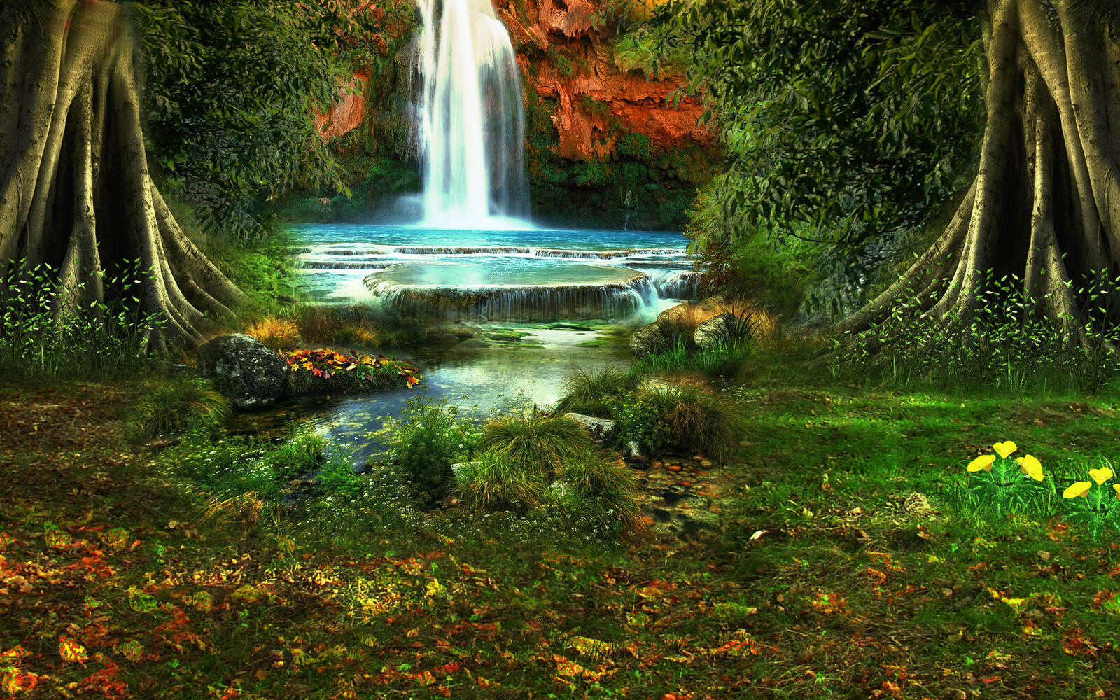 Wallpapers landscape waterfall vegetation on the desktop