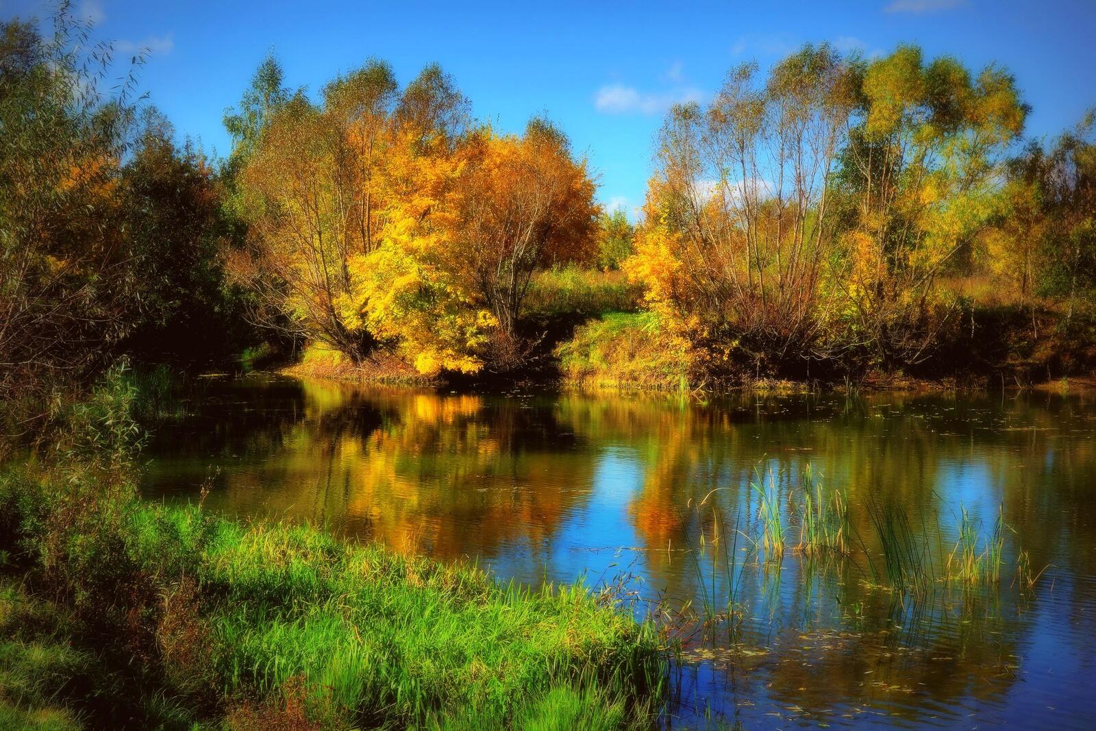 Обои пейзаж озеро осень цвета на рабочий стол