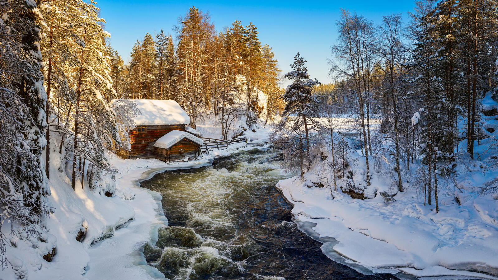 桌面上的壁纸芬兰 冬季 河流