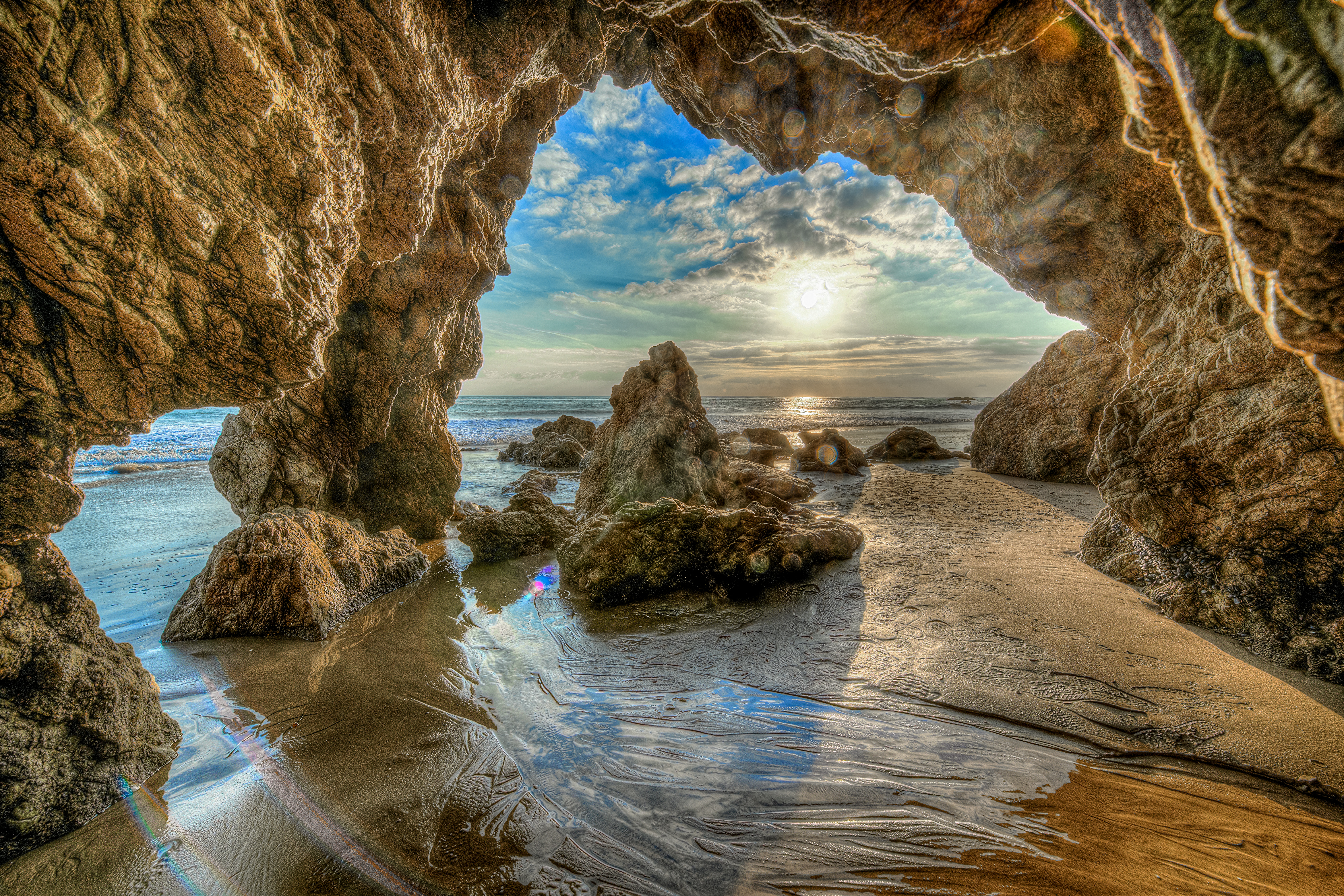 Обои Калифорния закат море пещера на рабочий стол