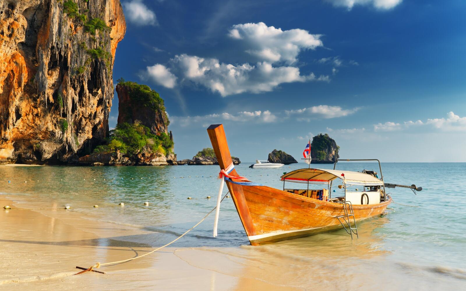 Wallpapers beach boat cliff on the desktop