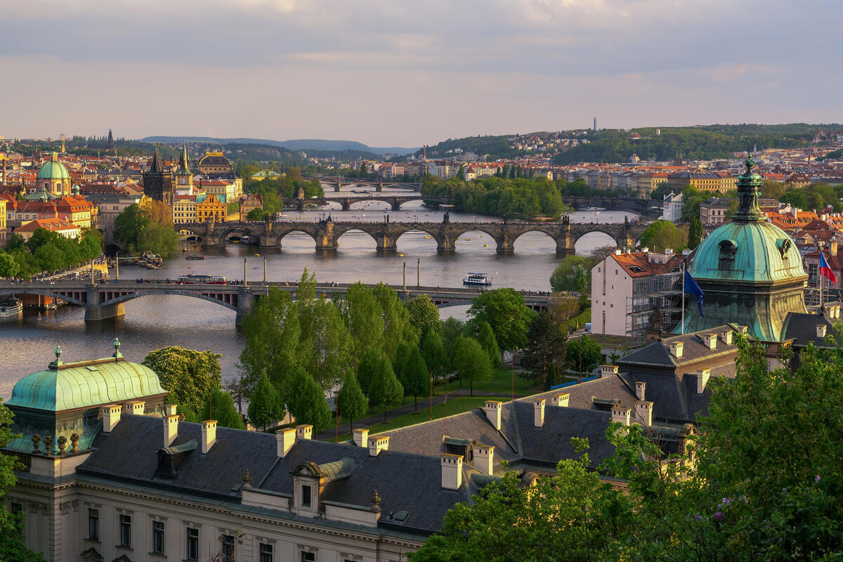 The river in Prague and the bridges