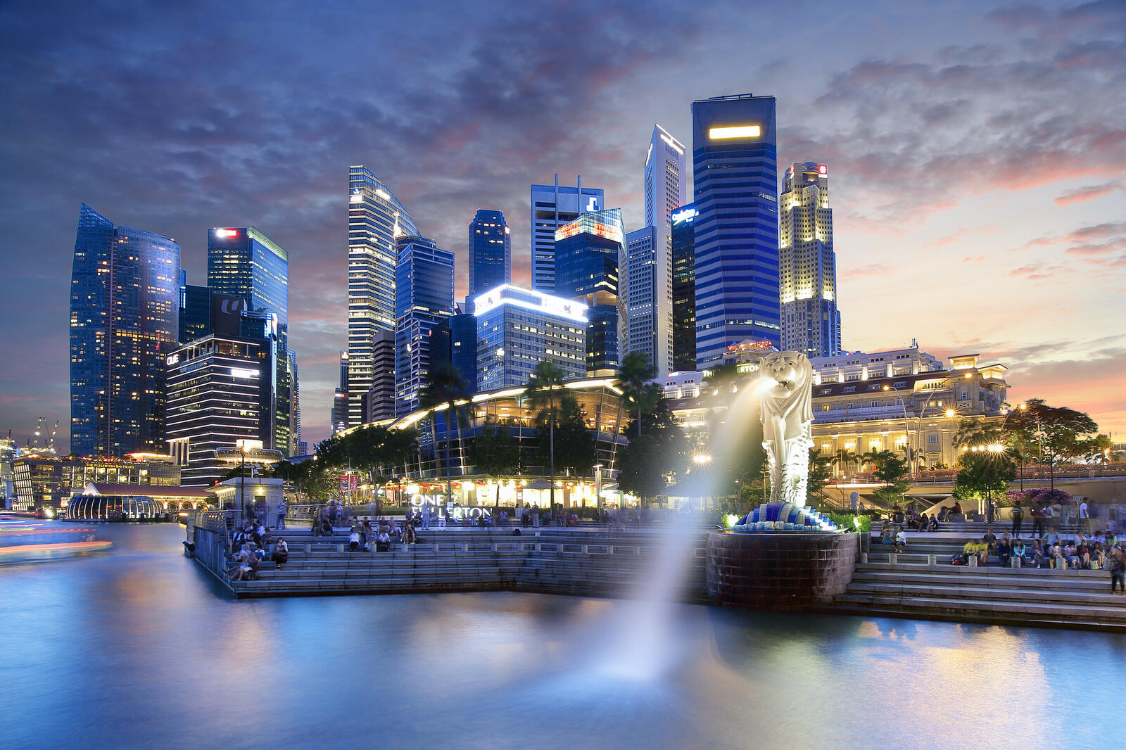 Обои огни сингапур ночной город на рабочий стол