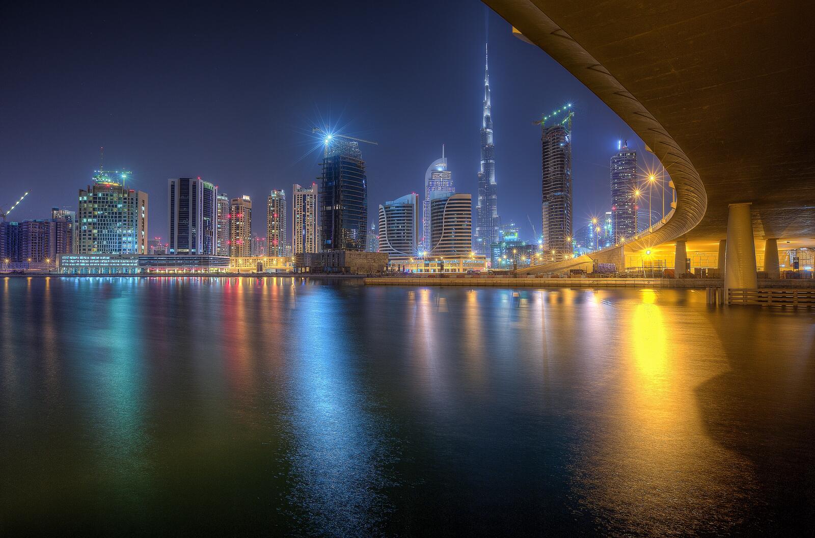 Обои Объединенные Арабские Эмираты ночь Dubai Downtown на рабочий стол