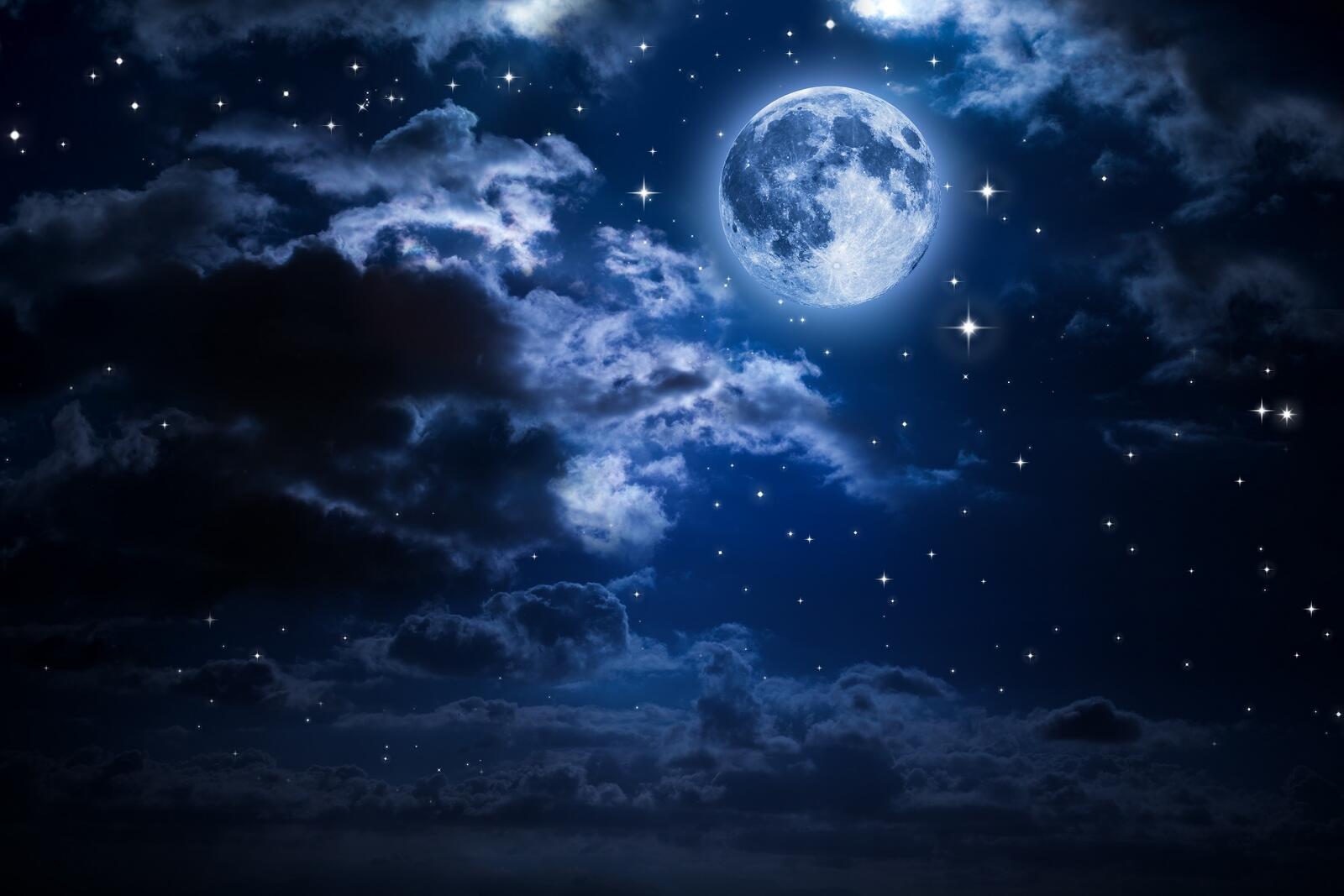 Обои Луна облака звезды на рабочий стол