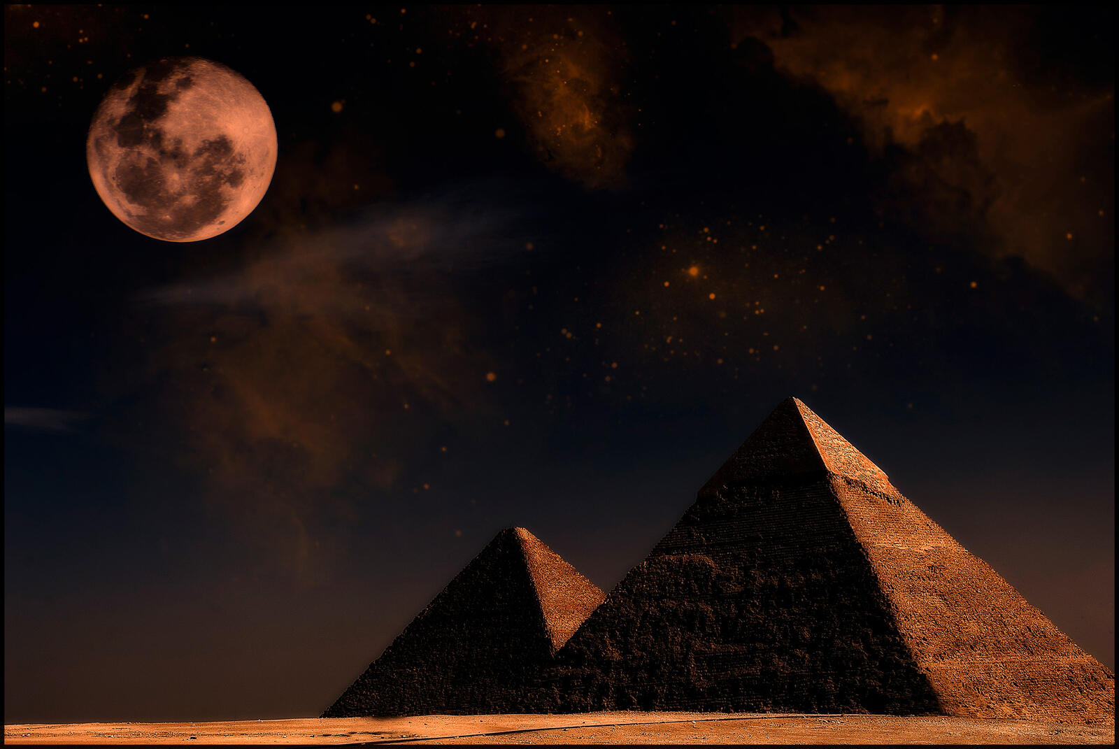 桌面上的壁纸埃及金字塔 晚上 月亮