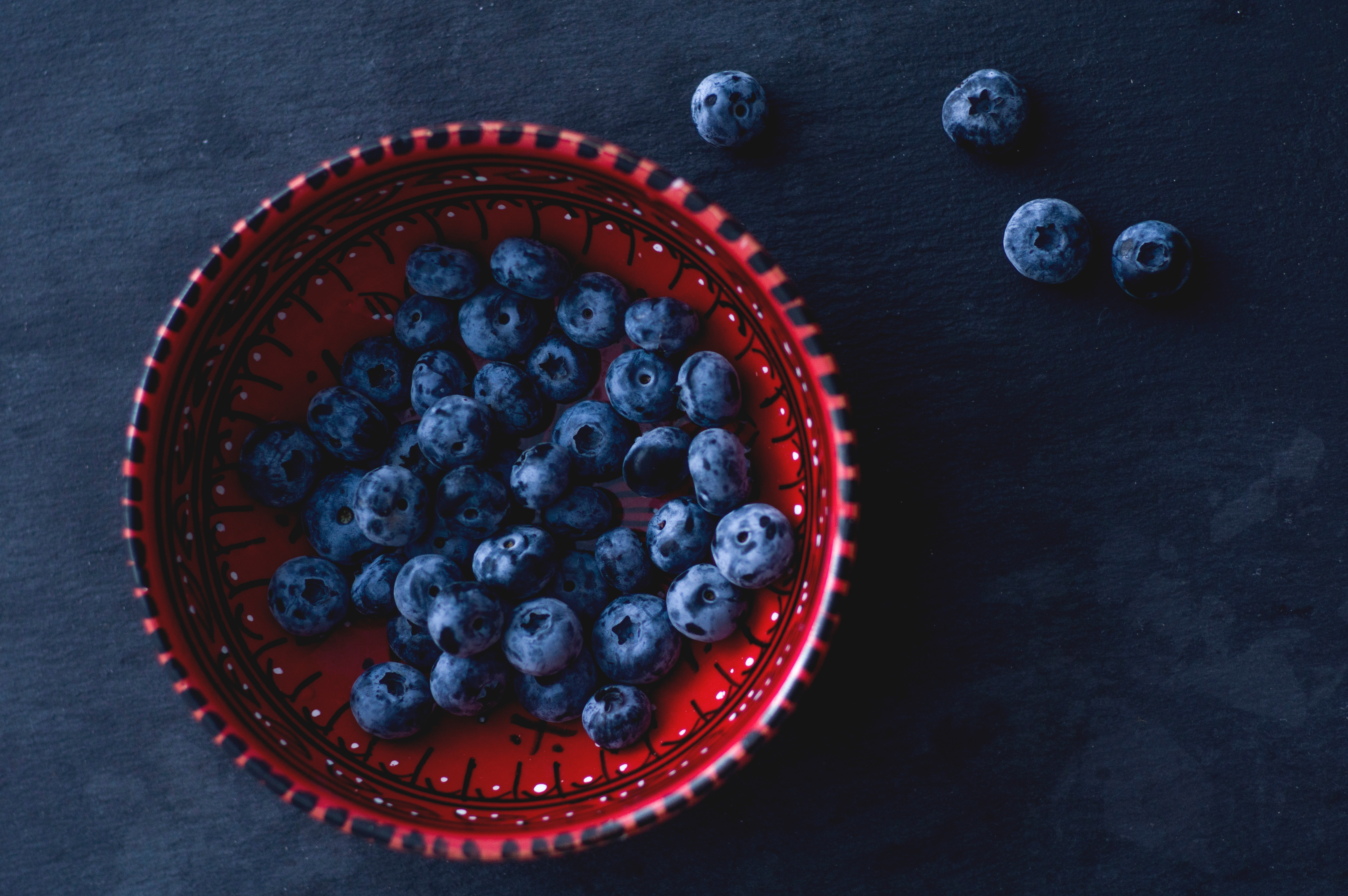 免费照片红碗里的蓝莓