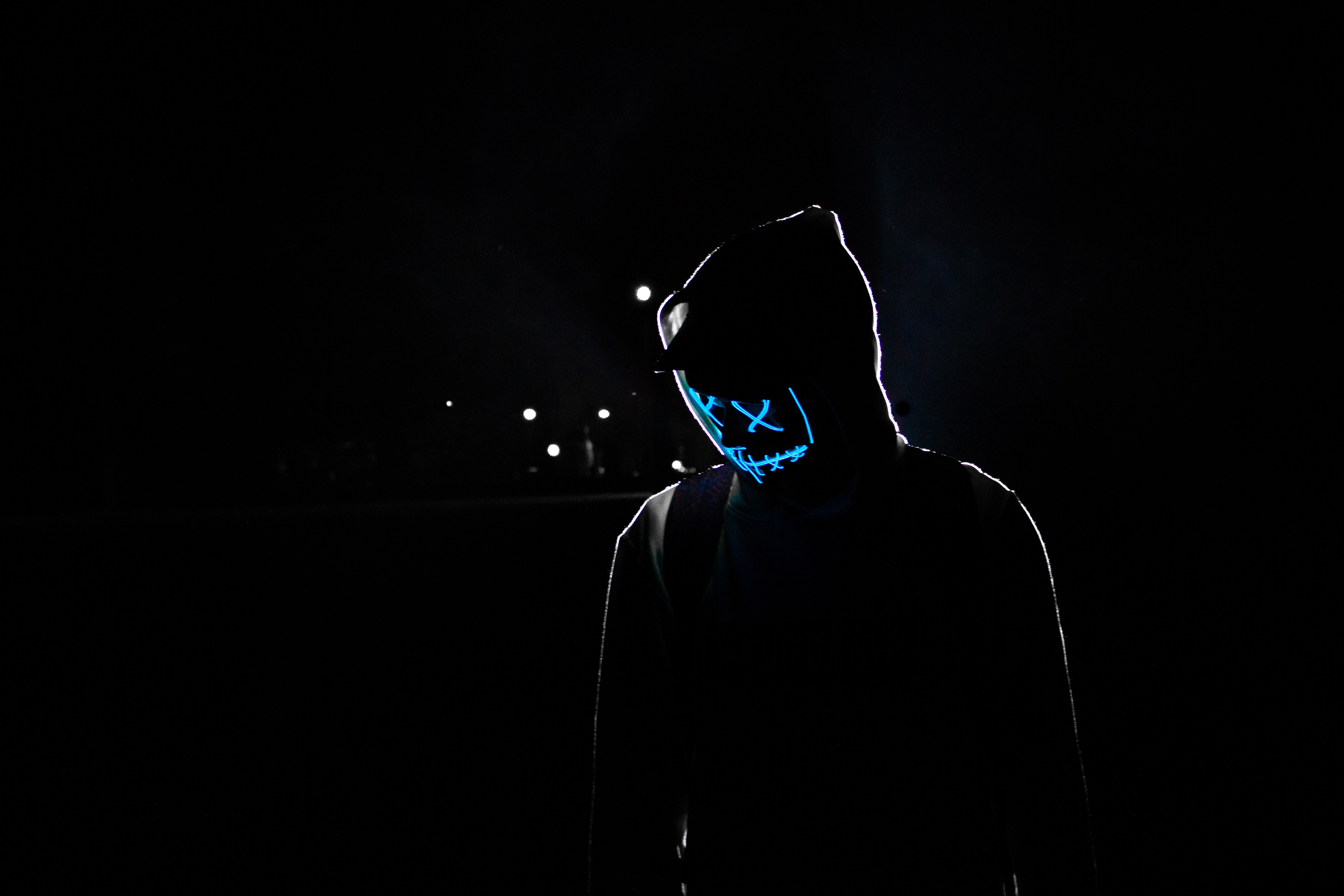 Wallpapers hoodie creepy neon mask dark on the desktop