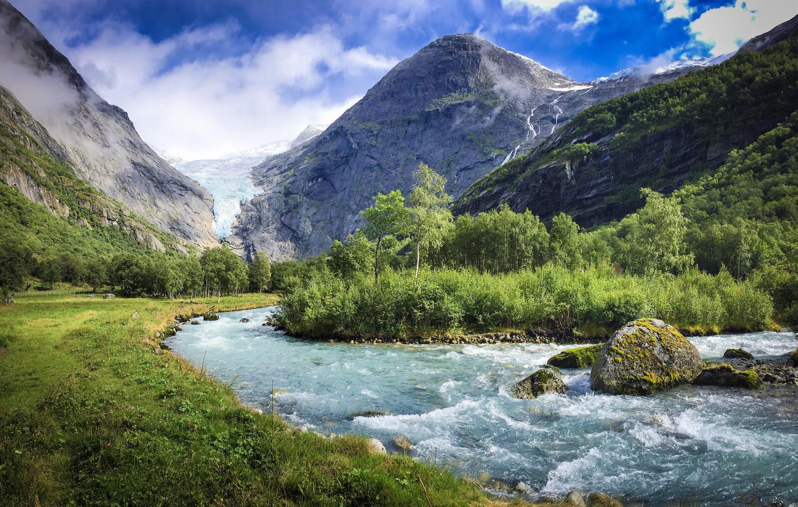 Wallpapers One of the beautiful glaciers of Norway the national Park Briksdalbreen Norway on the desktop