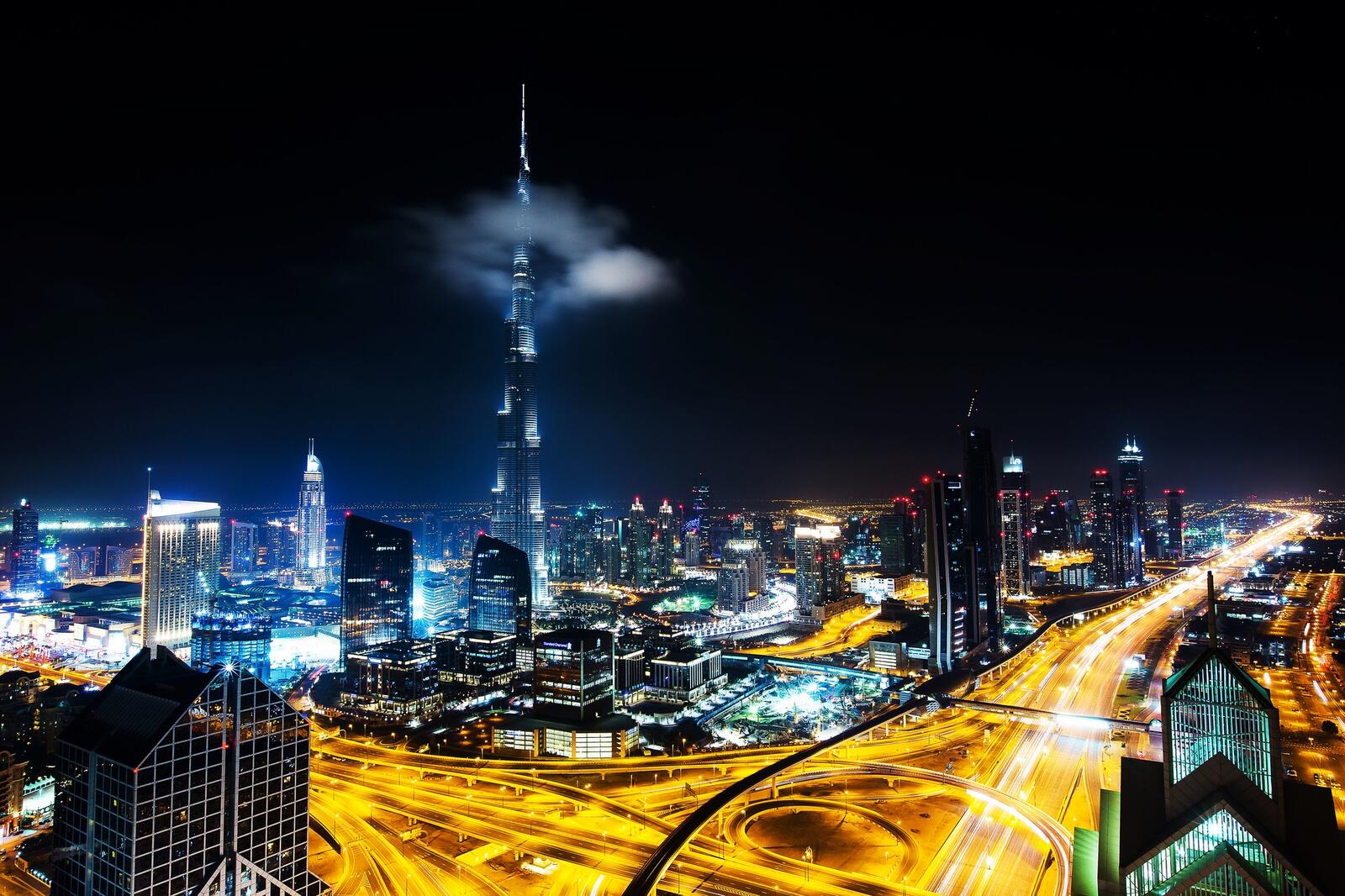 Обои ОАЭ освещение ночные города на рабочий стол