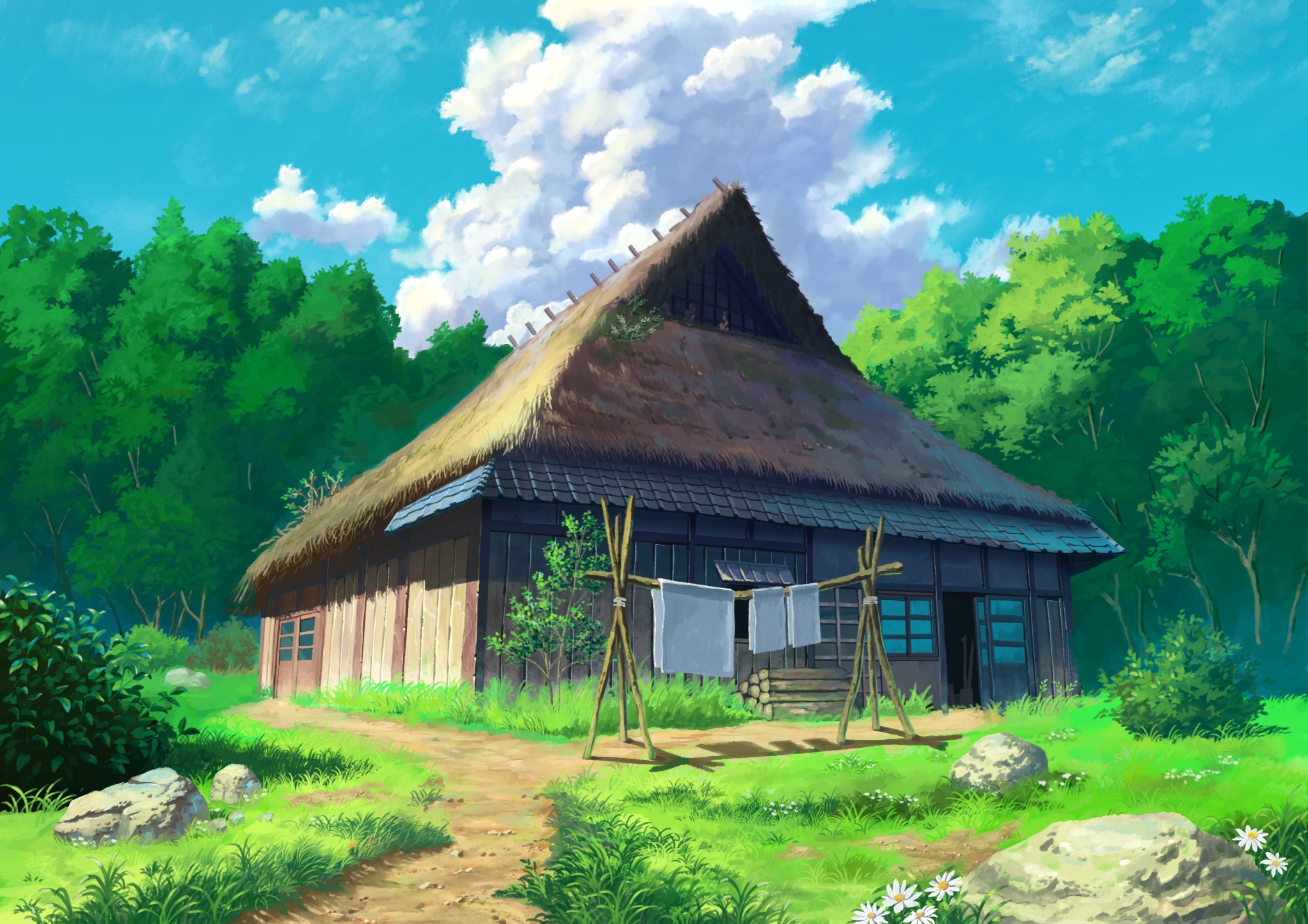 Photo anime house forest clouds - free pictures on Fonwall