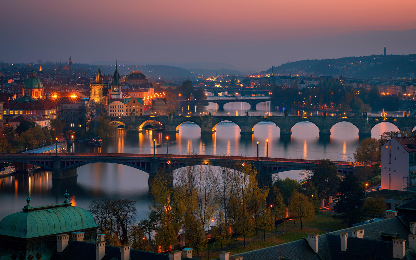 Wallpapers bridges Vltava River night cities on the desktop