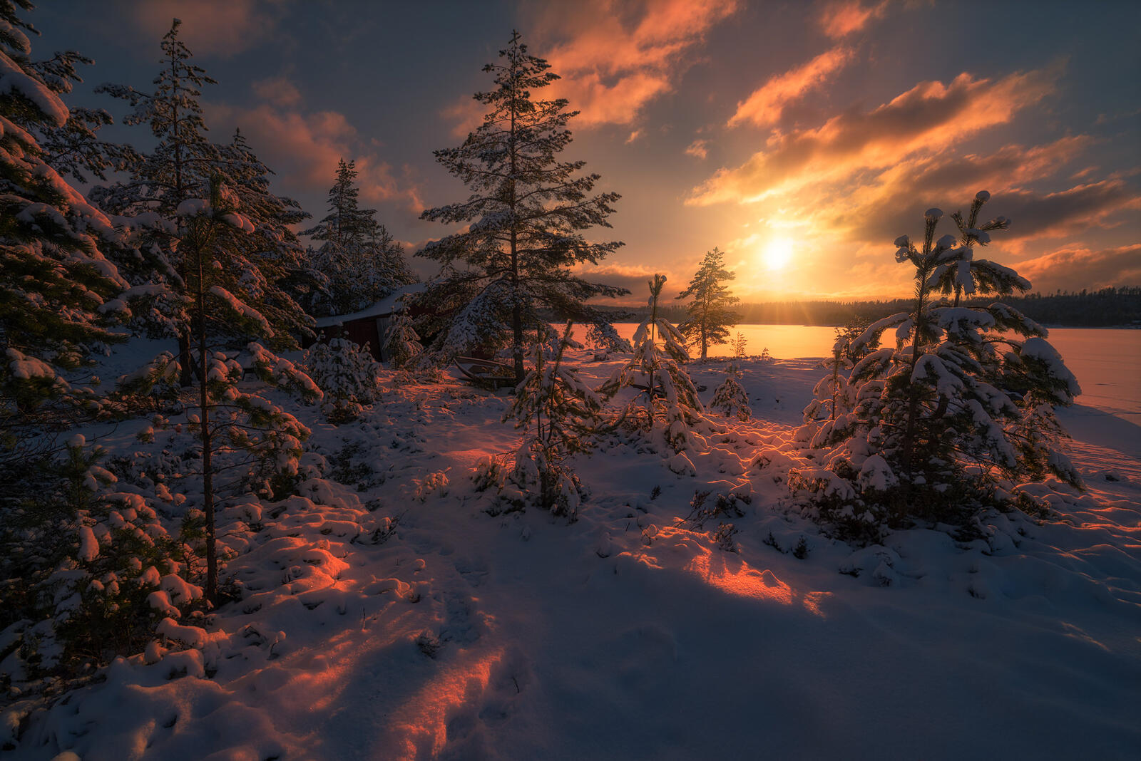 Обои солнечная погода зима Норвегия на рабочий стол