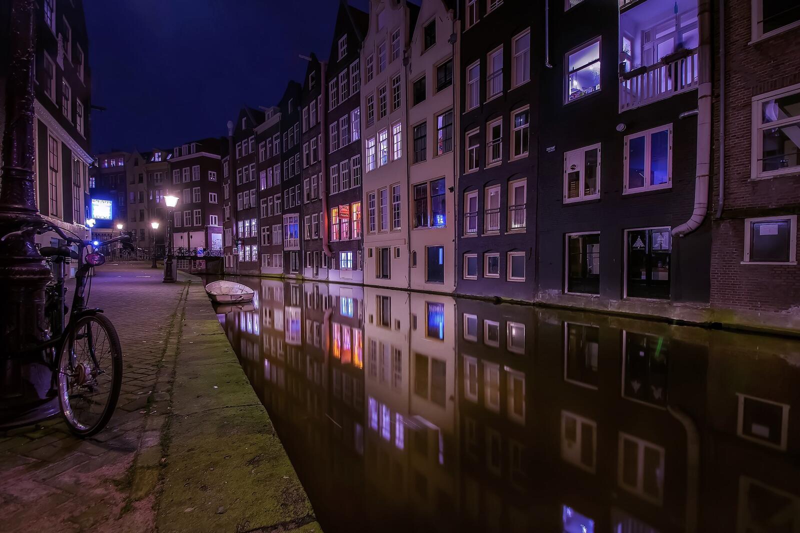 Обои Амстердам Нидерланды ночные города на рабочий стол