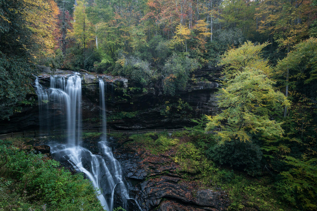 Autumn landscape and waterfall